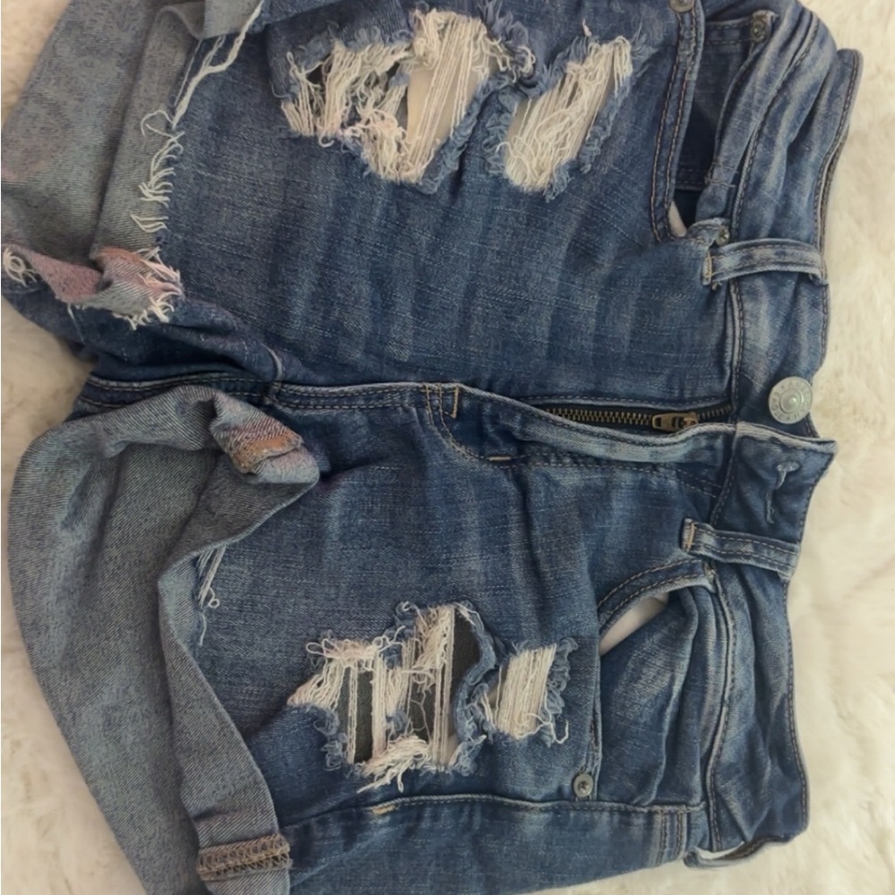 American Eagle Outfitters Blue Boyfriend Jeans with Distressing and Fraying